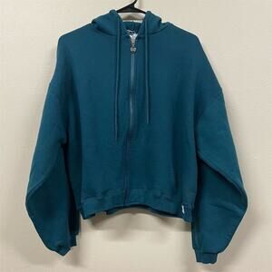 Vintage Russell Athletic Teal Zip-Up Hoodie Women Size M Long Sleeve Fleece
